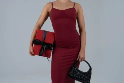 Shape long dress Burgundy